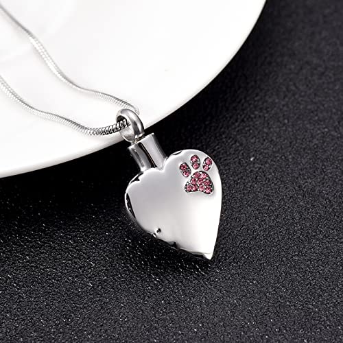 TNBKDSE Perro de Cristal Rosa/Pata de Gato en mi corazón Joyería de cremación de Acero Inoxidable Recuerdo para Cenizas -Pérdida de Colgante de urna para Mascotas