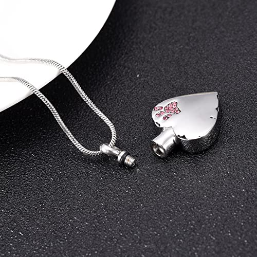 TNBKDSE Perro de Cristal Rosa/Pata de Gato en mi corazón Joyería de cremación de Acero Inoxidable Recuerdo para Cenizas -Pérdida de Colgante de urna para Mascotas