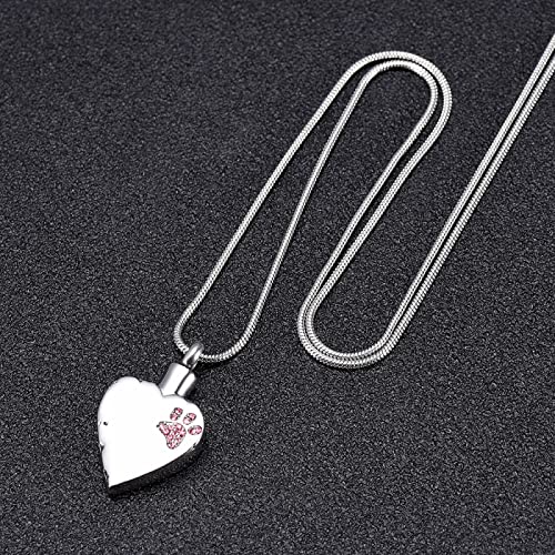 TNBKDSE Perro de Cristal Rosa/Pata de Gato en mi corazón Joyería de cremación de Acero Inoxidable Recuerdo para Cenizas -Pérdida de Colgante de urna para Mascotas