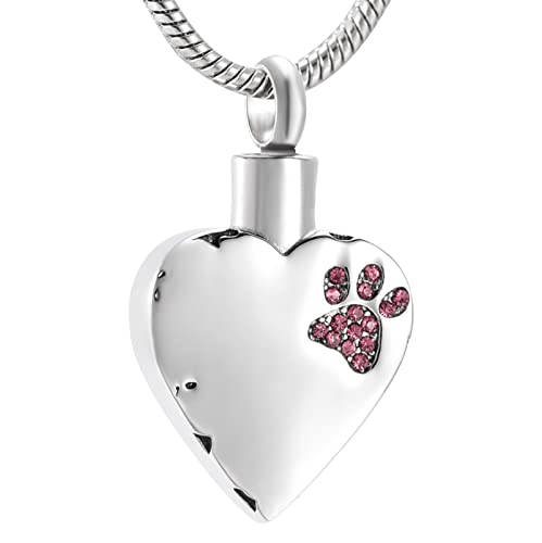 TNBKDSE Perro de Cristal Rosa/Pata de Gato en mi corazón Joyería de cremación de Acero Inoxidable Recuerdo para Cenizas -Pérdida de Colgante de urna para Mascotas