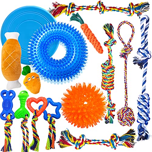 TNFUU Juguete Perro de Juguetes para Perros Juguete de masticación Limpiar los Dientes Juego de Juguetes Incluye Juguetes Interactivos Chirriantes Durable Masticable Cuerda para Perros