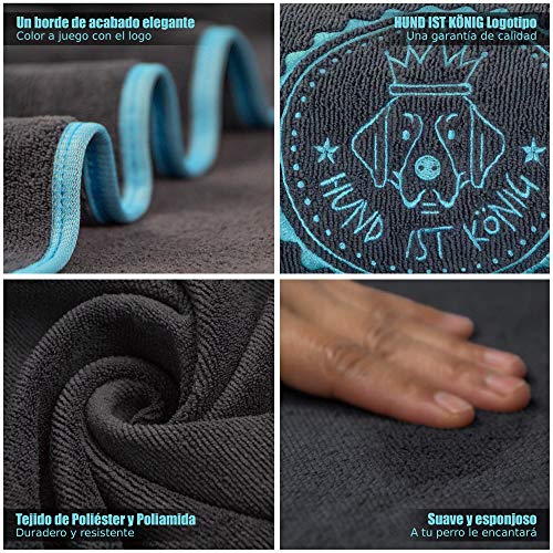Toalla para perros prémium extra absorbente, ultra suave y esponjosa, toalla para perros de microfibra de alto rendimiento con 4 orificios, lavable a 60°, secado rápido, 130 x 75 cm