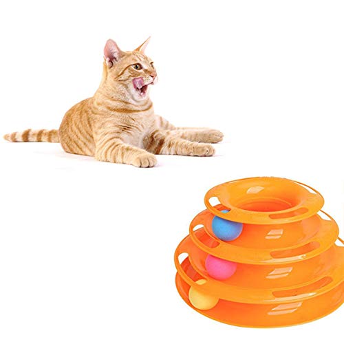 Tocadiscos para Gatos Juguete Creativo para Gatos Carrusel para Gatos de Tres Capas Suministros para Gatos Juguete para Gatos Carrusel para Gatos con Torre de Tres Capas - Amarillo
