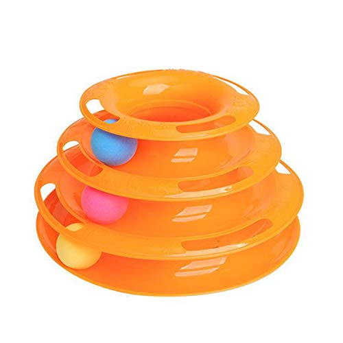 Tocadiscos para Gatos Juguete Creativo para Gatos Carrusel para Gatos de Tres Capas Suministros para Gatos Juguete para Gatos Carrusel para Gatos con Torre de Tres Capas - Amarillo