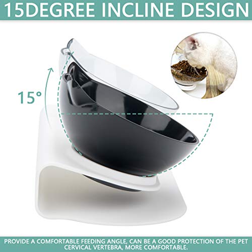 Tompig Cuenco del Gato, Tazón para Mascotas Antideslizante Doble Comedero Gato 15° Inclinación Protector del Cuello, con Cuchara de Comida para Perros y Gatos pequeños a Grandes