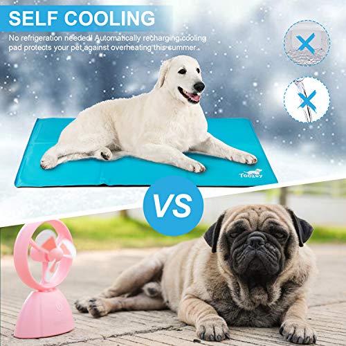 Toozey Alfombra Refrescante para Perro Gato Autoenfriamiento - Alfombra de Gel Activada por Presión para Perros Mediano/Grande, a Prueba de Arañazos/Impermeable/Antideslizante, Azul L(90 * 50cm)