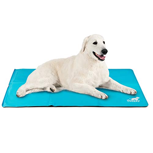 Toozey Alfombra Refrescante para Perro Gato Autoenfriamiento - Alfombra de Gel Activada por Presión para Perros Mediano/Grande, a Prueba de Arañazos/Impermeable/Antideslizante, Azul XL(122 * 70cm)