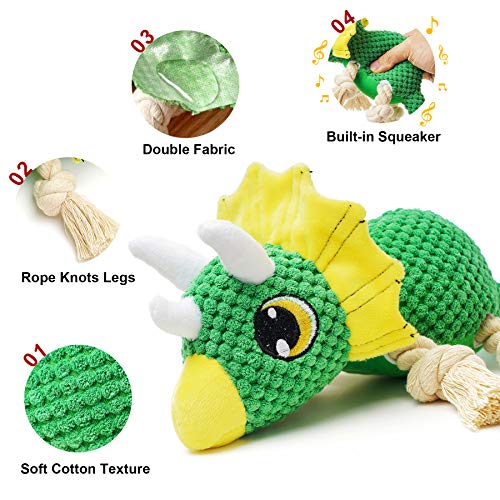 Toozey Juguetes para Perros Dinosaurios - 3 Mordedor Perro Peluche para Perros Cachorro Juguetes Perros Pequeños - Juguetes para Perros Grandes Juguetes Interactivos para Perros - algodón Natural