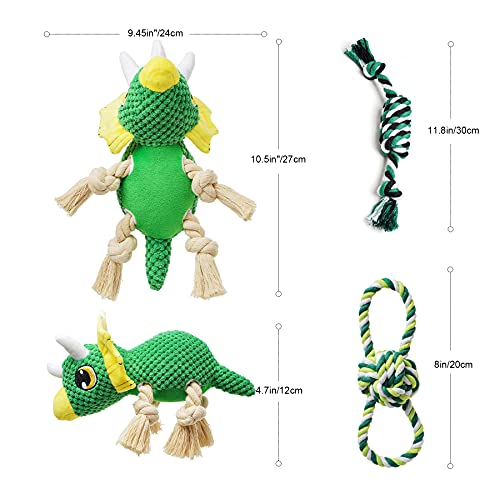 Toozey Juguetes para Perros Dinosaurios - 3 Mordedor Perro Peluche para Perros Cachorro Juguetes Perros Pequeños - Juguetes para Perros Grandes Juguetes Interactivos para Perros - algodón Natural