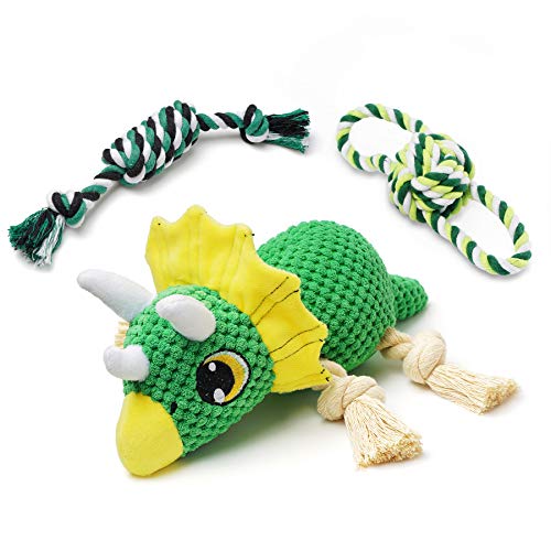 Toozey Juguetes para Perros Dinosaurios - 3 Mordedor Perro Peluche para Perros Cachorro Juguetes Perros Pequeños - Juguetes para Perros Grandes Juguetes Interactivos para Perros - algodón Natural