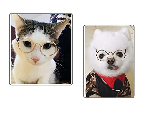 TopE Gafas de sol para mascotas, diseño de gato y gato, transparente, para fotos de mascotas, color dorado y blanco