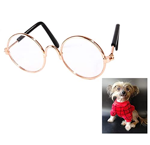 TopE Gafas de sol para mascotas, diseño de gato y gato, transparente, para fotos de mascotas, color dorado y blanco
