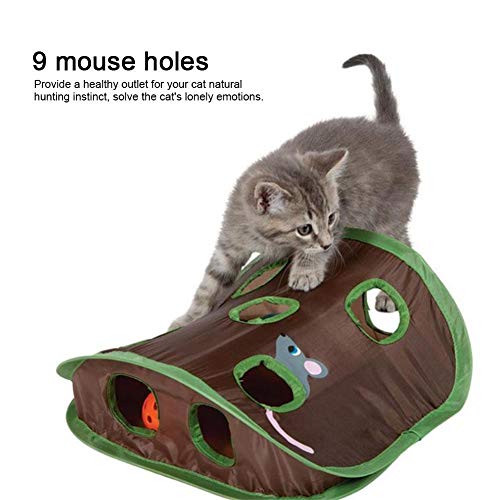 TOPINCN Juguete para Gato con 9 Agujeros para Ratón, Juguete Interactivo De Inteligencia, Entrenamiento con Bola De Campana, Plegable, Creativo, para Gato, Ratones, Juguete para Esconder Y Buscar