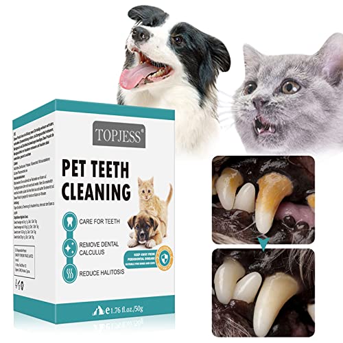 TOPJESS Polvo para Eliminación de Sarro para Perros, removedor de sarro, Polvos Cuidado Dental para Perros y Gatos, Limpia y Cuida Dientes Blancos y Encías, Cuida Dientes Refresca el Alient