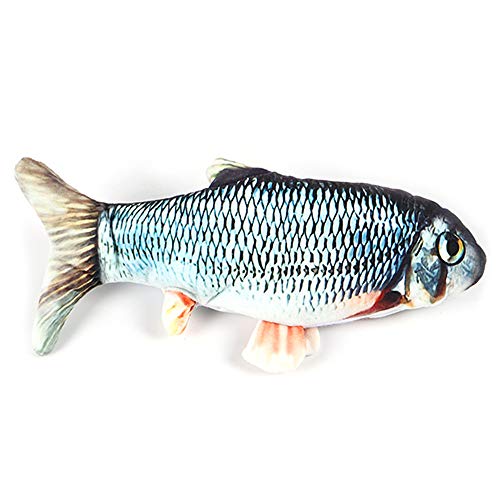 TOPmountain Juguete eléctrico de Peces Que se mueven, simulacro de Peluche realístico Que menea Peces, Gatos Que patean la Hierba gatera, Suministros interactivos de masticado para Gatitos