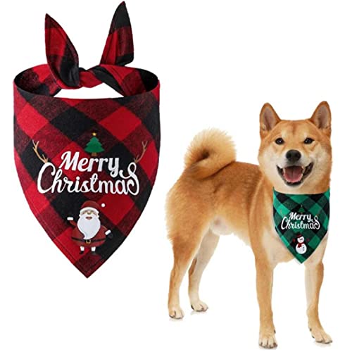 TOSSPER 2 Pcs Navidad Perro Pañuelo Clásico Celose Mascota Bufanda Triángulo Babero Feliz Navidad Santa Muñeco Nieve Impresión Mascota Pandana para Perro Gato Mascotas