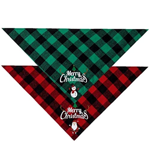 TOSSPER 2 Pcs Navidad Perro Pañuelo Clásico Celose Mascota Bufanda Triángulo Babero Feliz Navidad Santa Muñeco Nieve Impresión Mascota Pandana para Perro Gato Mascotas