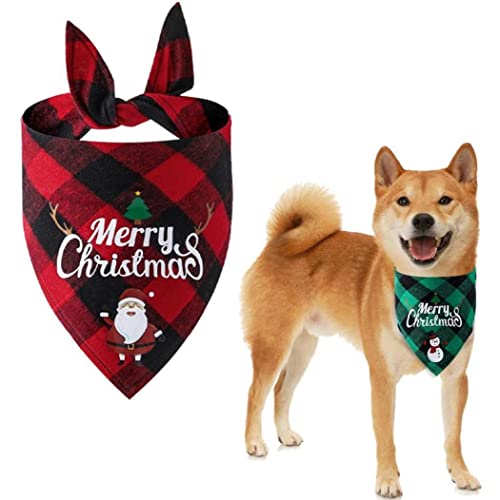 TOSSPER 2 Unids Navidad Perro Bandana Clásico Celose Mascota Bufanda Triángulo Babero Feliz Navidad Santa Snowman