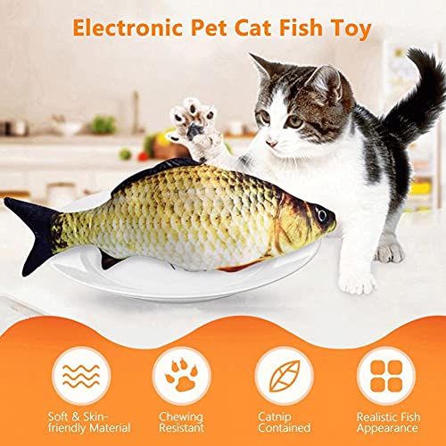 TOSSPER Juguetes De Los Pescados Móviles Electrónicos, Juguetes para Gatos De Pescado para Gatos De Interior Animales Gatito Gato Masticación Juegos Interactivos Que Muerden Accesorios De Carga USB