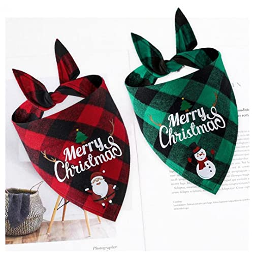 TOSSPER Navidad Perro Bandana 2pc Clásico Celose Mascota Bufanda Triángulo Babero Feliz Navidad Santa Muñeco Nieve Impresión Mascota Bandana para Perro Gato Mascotas