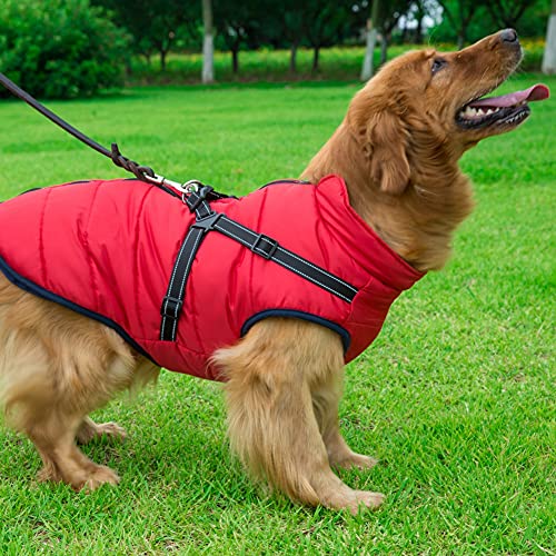 Traje de invierno 2 en 1 Abrigo y chaqueta para clima frío con arnés Chaqueta de forro polar para perros Abrigo impermeable para perros con cremallera Traje de nieve para perros pequeños medianos