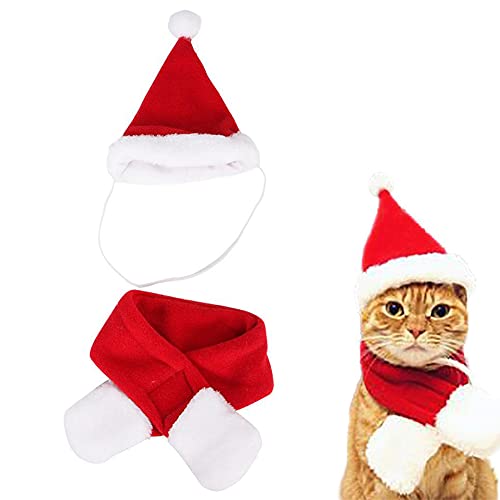 Traje De Navidad para Perros, Traje De Navidad Pet Sombrero Santa con Bufanda Ropa para Mascotas Cat Traje Conjunto Santa Hat Bufanda Regalo para Puppy Dog L