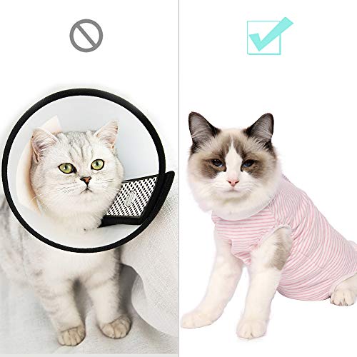 Traje de recuperación para gatos, transpirable, a rayas, quirúrgico, para enfermedades de la piel y heridas abdominales, cuello E, alternativa para gatos después de la cirugía, ropa interior
