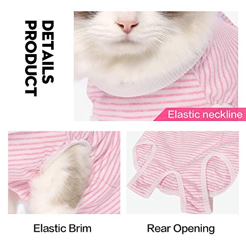Traje de recuperación para gatos, transpirable, a rayas, quirúrgico, para enfermedades de la piel y heridas abdominales, cuello E, alternativa para gatos después de la cirugía, ropa interior