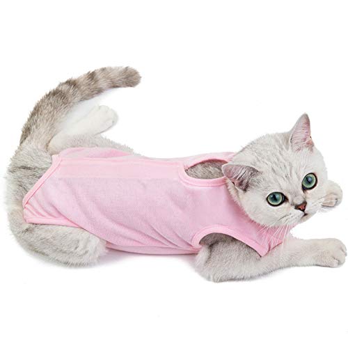 Traje De Recuperación Profesional De Gato para Heridas Abdominales O Enfermedades De La Piel, Protector De Heridas Abdominales, Alternativa De Collar E para Gato, Ropa De Mascotas,Rosado,M