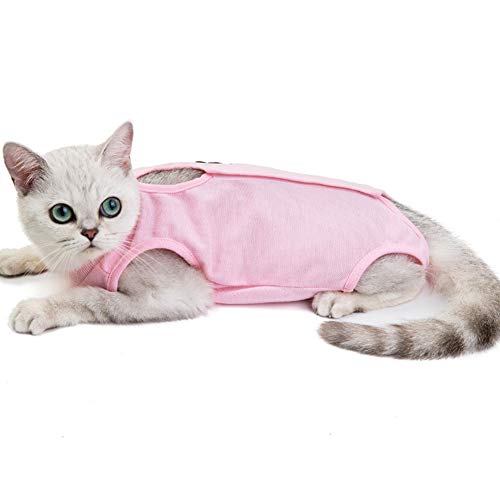 Traje De Recuperación Profesional De Gato para Heridas Abdominales O Enfermedades De La Piel, Protector De Heridas Abdominales, Alternativa De Collar E para Gato, Ropa De Mascotas,Rosado,M