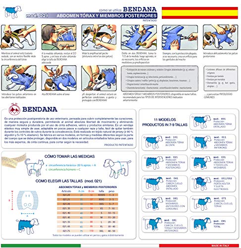 Traje postoperatorio para Perros y Gatos, Protege heridas y Vendajes, Garantiza higiene, Limpieza y Libertad de Movimiento. Modelo 021 - Abdomen, tórax y Miembros posteriores (XXXXS)