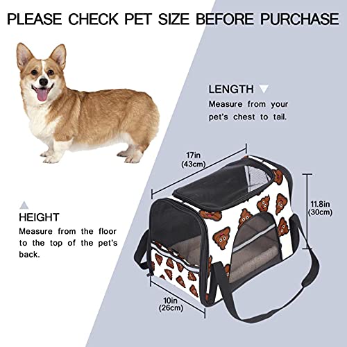 Transportador de mascotas Perro Carrier Aerolínea Aprobado Perro Gato Pet Travel Carrier, patrón de dibujos animados de caca marrón oscuro