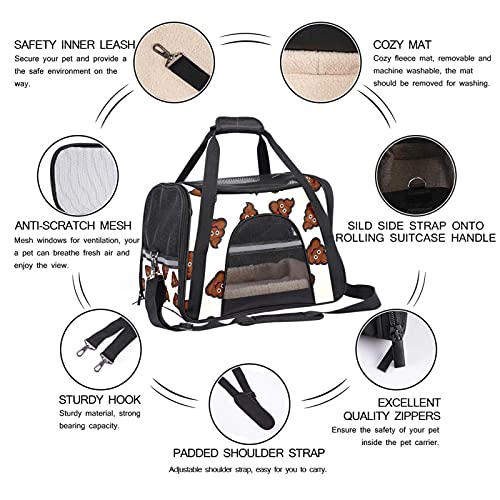 Transportador de mascotas Perro Carrier Aerolínea Aprobado Perro Gato Pet Travel Carrier, patrón de dibujos animados de caca marrón oscuro
