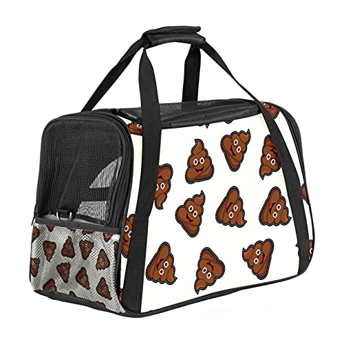 Transportador de mascotas Perro Carrier Aerolínea Aprobado Perro Gato Pet Travel Carrier, patrón de dibujos animados de caca marrón oscuro