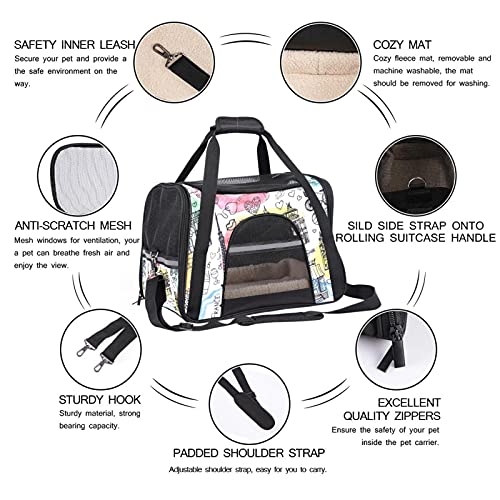 Transportador de viaje mediano para mascotas para perros pequeños, gatos, cachorros, gatitos, aerolíneas aprobadas bolsa de transporte con correa de hombro Dibujado a mano colorido edificios famosos