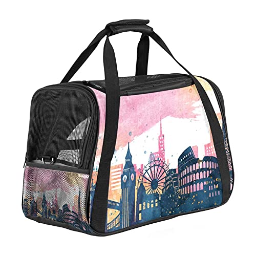 Transportín Perro Gato Edificio de Londres Bolsa de Transporte Plegable para Mascotas Perro y Gato con Correa de Hombro Ajustable 43x26x30 cm