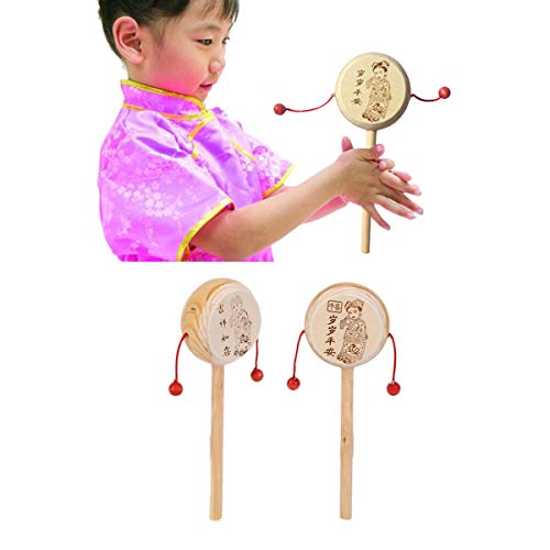 Triamisus Sonajero de Madera Tambor Bebé Niños Niño Sonajero de Madera Instrumento de Tambor Juguete Musical Infantil Estilos Chinos para Relajarse Liberar estrés Promover - Madera