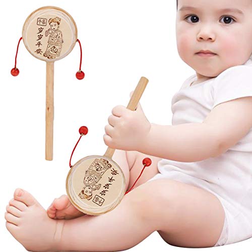 Triamisus Sonajero de Madera Tambor Bebé Niños Niño Sonajero de Madera Instrumento de Tambor Juguete Musical Infantil Estilos Chinos para Relajarse Liberar estrés Promover - Madera