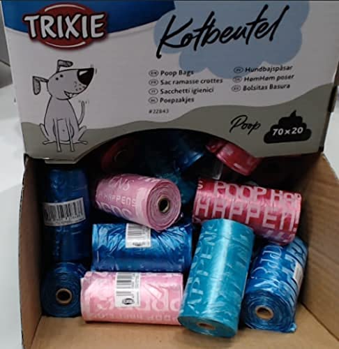 Trixie Set de 70 Rollos de 20 Bolsas de plastico, Color Surtido, Caja Expositora, Perro