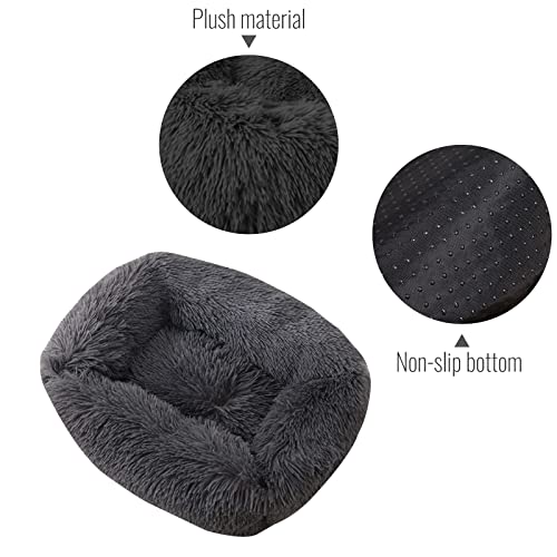 TUAKIMCE Cama cuadrada para perros, cama prémium para mascotas para perros grandes y extragrandes para gatos o perros grandes, sofá de peluche suave, cesta para perros, lavable (gris oscuro, L)