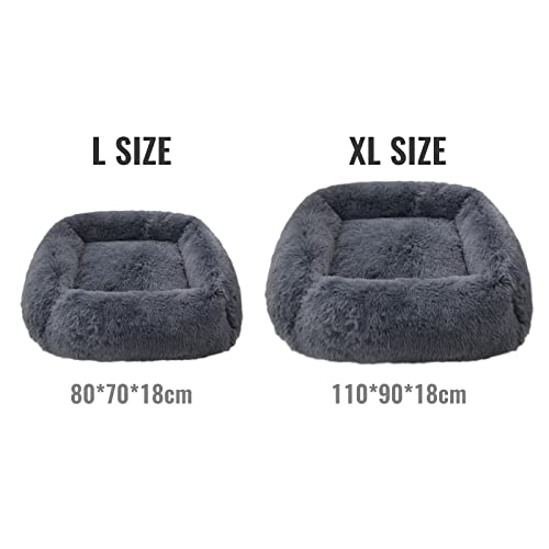 TUAKIMCE Cama cuadrada para perros, cama prémium para mascotas para perros grandes y extragrandes para gatos o perros grandes, sofá de peluche suave, cesta para perros, lavable (gris oscuro, L)