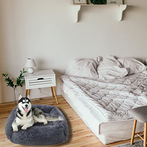 TUAKIMCE Cama cuadrada para perros, cama prémium para mascotas para perros grandes y extragrandes para gatos o perros grandes, sofá de peluche suave, cesta para perros, lavable (gris oscuro, L)