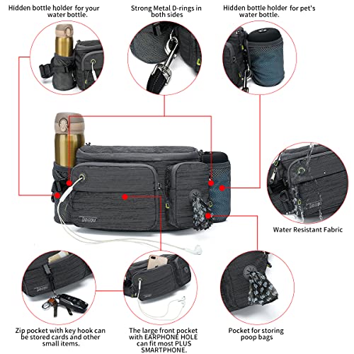 TUDEQU 4-IN-1 Hands Free Dog Zero Shock Absorbing Bungee Leash with a Multifunctional Waist Bag, 5.8FT/178cm Leash with Car Seat Belt Buckle and Reflective Threading