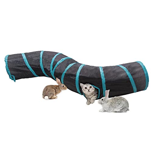 Túnel de Gato, Túnel Gato en Forma de S Plegable Tubo Juguete para Gatos con Pompón para Conejos, Gatos y Perros, Interiores y Exteriores