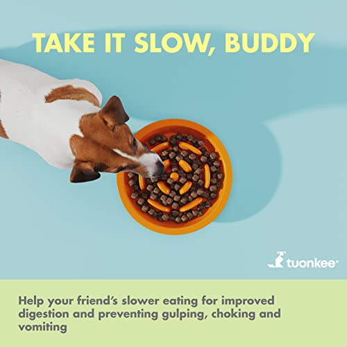 Tuonkee Comedero para Perros Anti-Voracidad con Ventosa, Cuencos para Perros, dispensador de Alimentos para Comer Lento, Piso Antideslizante con Ventosa Duradera (Naranja)