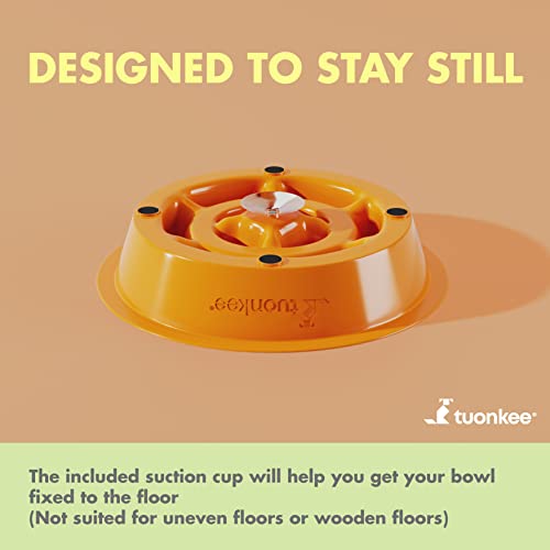 Tuonkee Comedero para Perros Anti-Voracidad con Ventosa, Cuencos para Perros, dispensador de Alimentos para Comer Lento, Piso Antideslizante con Ventosa Duradera (Naranja)