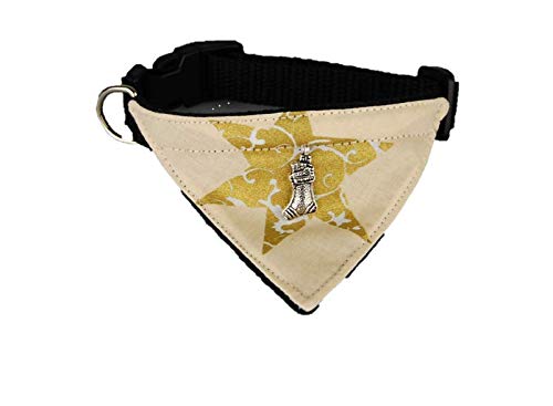 Twinkys Dog Style - Pañuelo para el Cuello para Perros, Talla XS, Color Crema con Estrella Dorada y Botas de Papá Noel Plateadas
