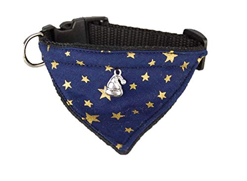 Twinkys Dog Style - Pañuelo para el Cuello y el Cuello para Perros, Talla XS, Color Azul Oscuro con Estrellas Doradas y Gorro de Navidad Plateado