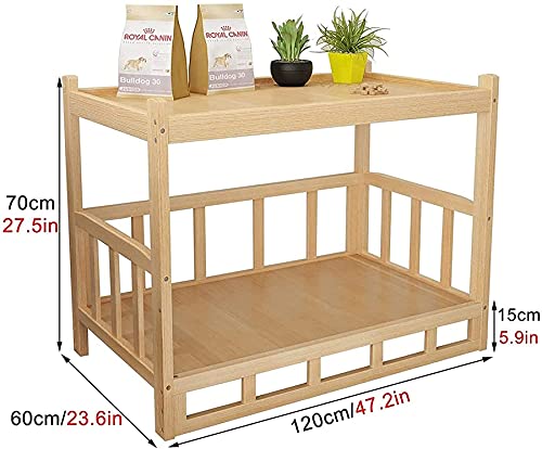 TYX-SS Cama De Perro De Madera Gris Aumenta, 2-Staging Deluxe Lounge Mascotas con Ropa De Cama Lavable, Plataforma De Almacenamiento De Mesa Lateral,120×60×70 cm