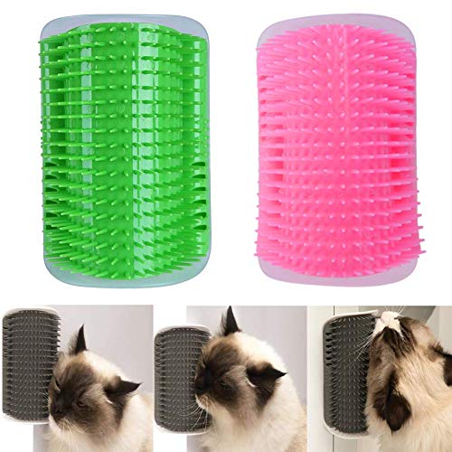 U-M Peluquería suave gatito gato pared esquina masaje peine aseo pelo cepillo gatera - rosa
